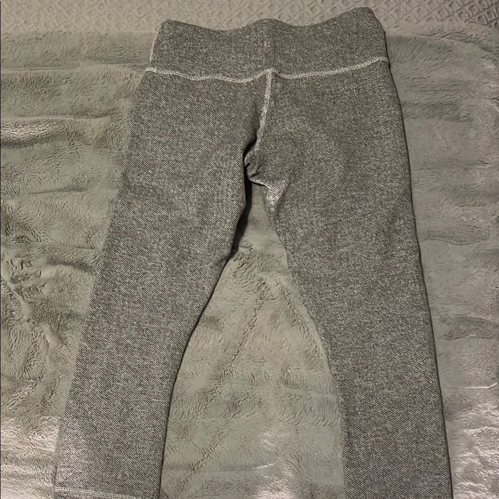 Lululemon Athletica Wunder Under Crop Leggings Grey White Herringbone Pull On